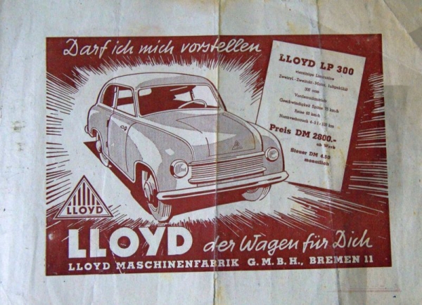 Lloyd LP 300 Modelprogram 1950 Carbrochure (6615)